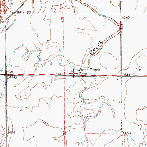 Topographic Map of West Creek Cemetery, OK
