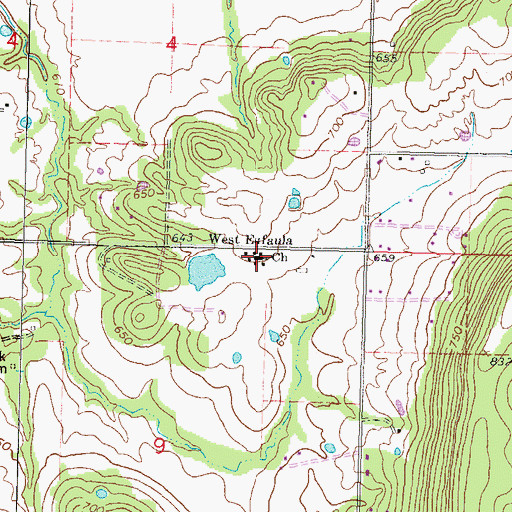 Topographic Map of West Eufaula Church, OK