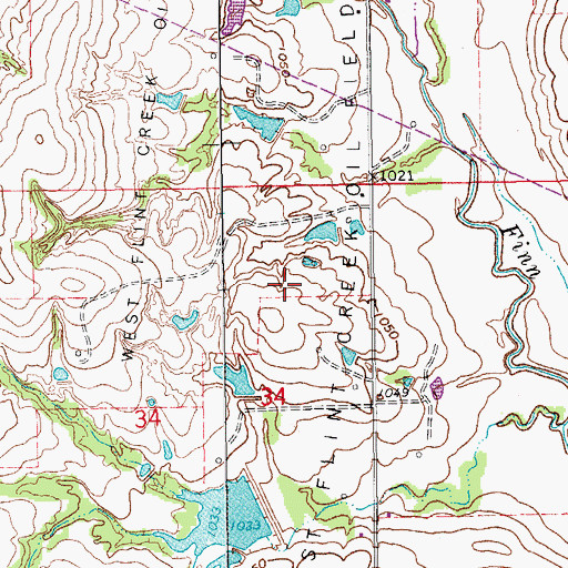 Topographic Map of West Flint Creek Oil Field, OK