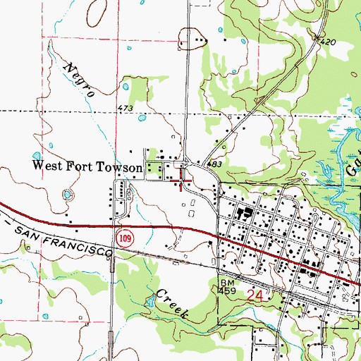 Topographic Map of West Fort Towson, OK