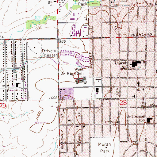 Topographic Map of West Middle School, OK