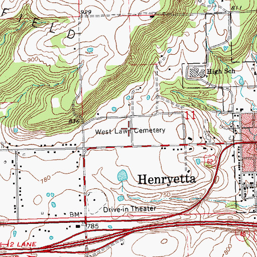 Topographic Map of West Lawn Cemetery, OK