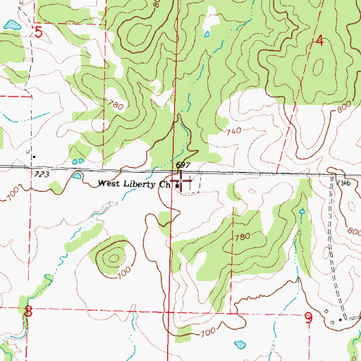 Topographic Map of West Liberty Church, OK