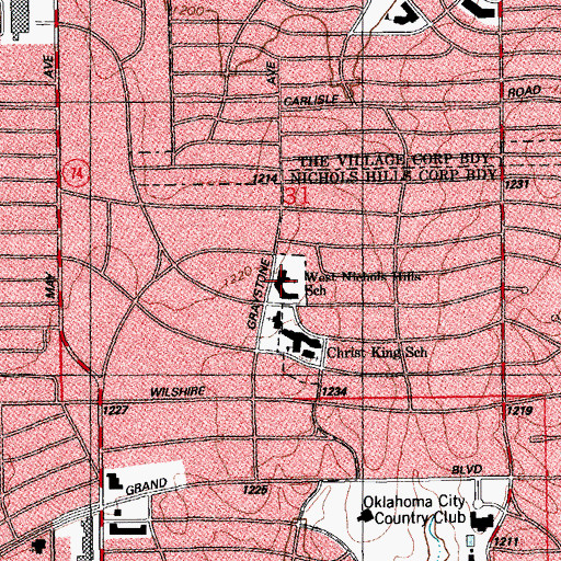 Topographic Map of West Nichols Hills Elementary School, OK