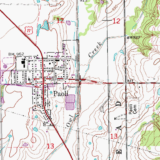 Topographic Map of West Owl Creek, OK
