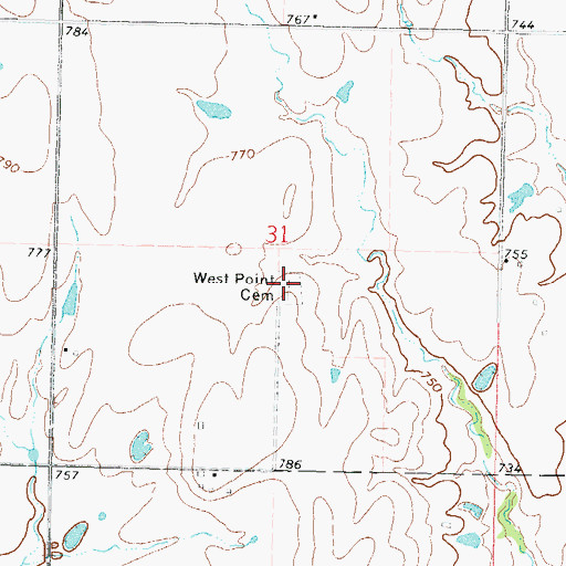 Topographic Map of West Point Cemetery, OK