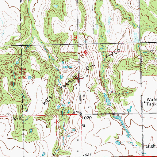Topographic Map of West Prague Oil Field, OK