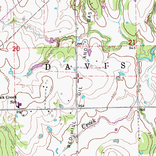 Topographic Map of West Red Hill Oil and Gas Field, OK