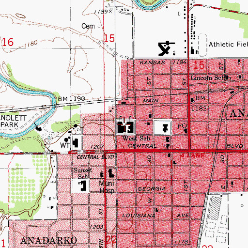 Topographic Map of West School, OK
