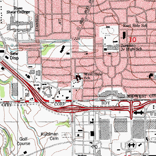 Topographic Map of West Side School, OK