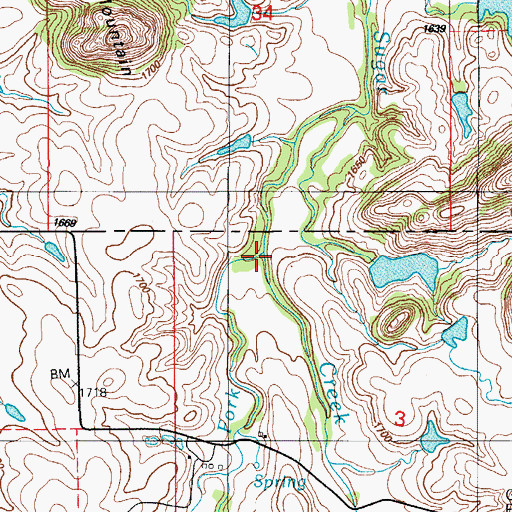 Topographic Map of West Sugar Creek, OK