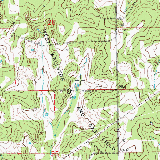 Topographic Map of West Wellston Oil and Gas Field, OK