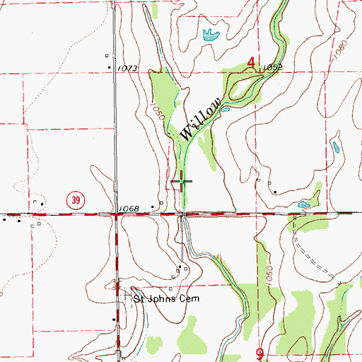 Topographic Map of West Willow Creek, OK