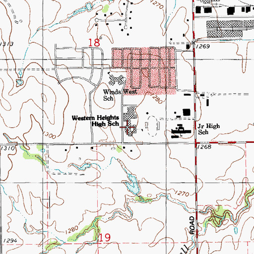 Topographic Map of Western Heights High School, OK