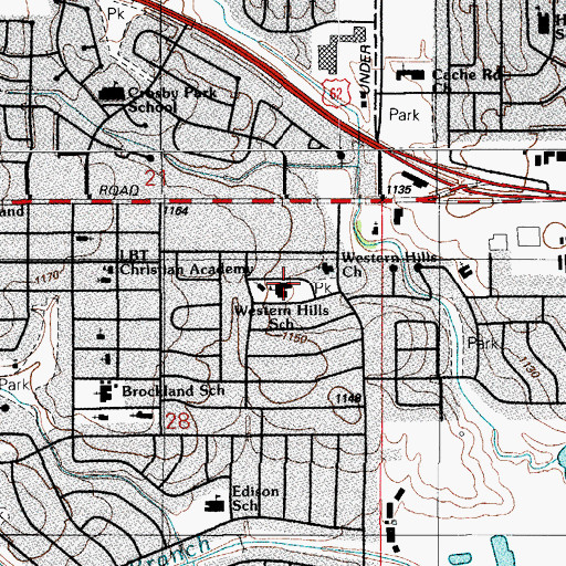 Topographic Map of Western Hills School, OK