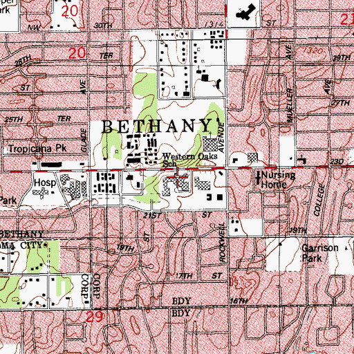 Topographic Map of Western Oaks Elementary School, OK