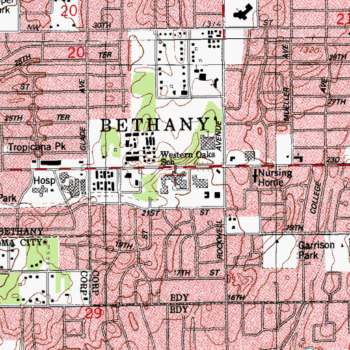 Topographic Map of Western Oaks Elementary School, OK
