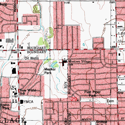 Topographic Map of Stanley Hupfeld Academy at Western Village, OK