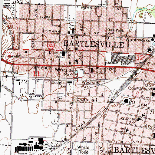 Topographic Map of Westside Park, OK