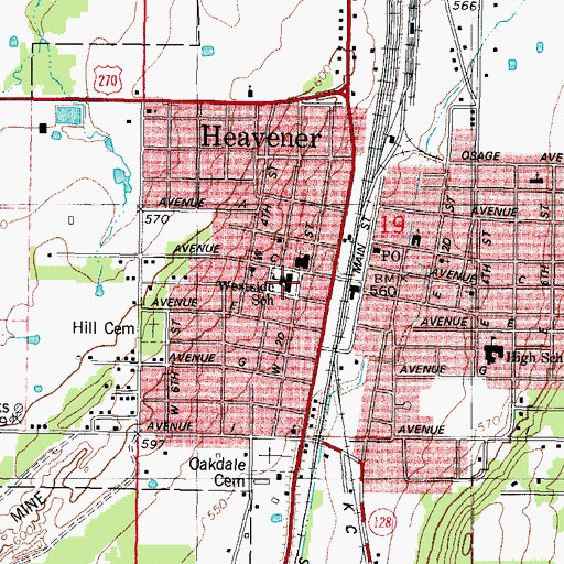 Topographic Map of Westside School, OK