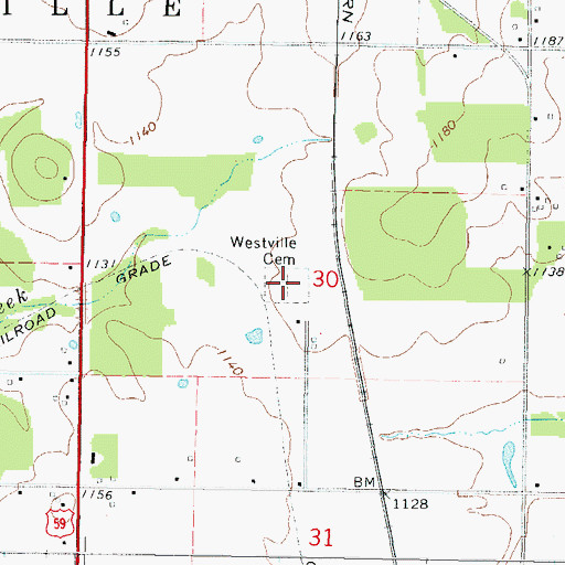 Topographic Map of Westville Cemetery, OK