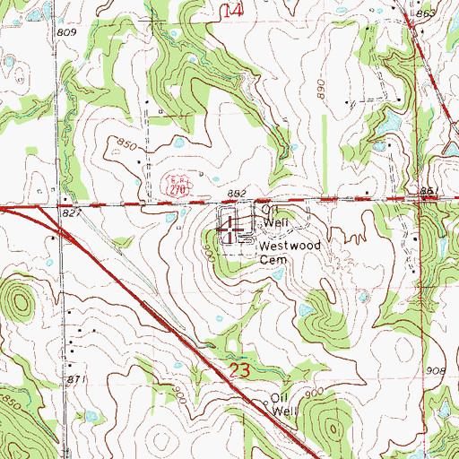 Topographic Map of Westwood Cemetery, OK