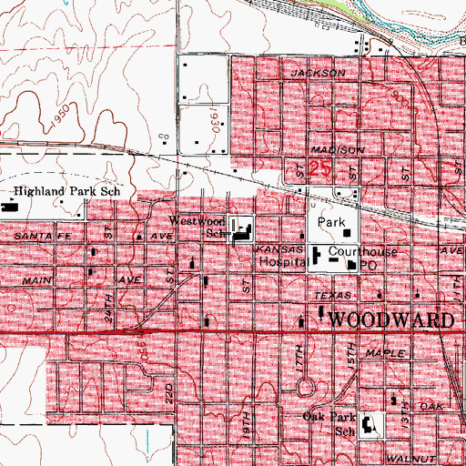 Topographic Map of Woodward Early Childhood Center, OK