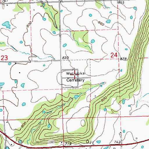 Topographic Map of Wetumka Cemetery, OK