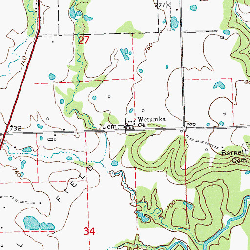 Topographic Map of Wetumka Church, OK