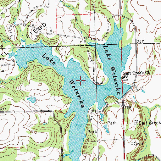 Topographic Map of Lake Wetumka, OK