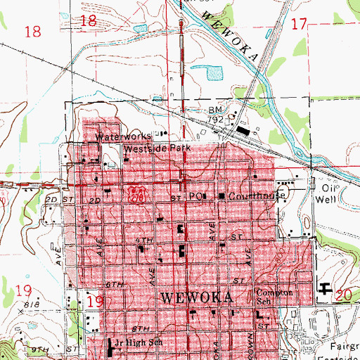 Topographic Map of Wewoka, OK