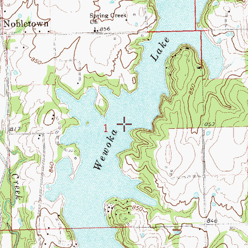 Topographic Map of Wewoka Lake, OK