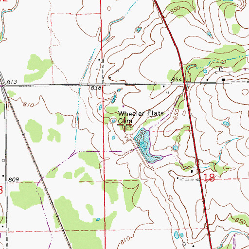 Topographic Map of Wheeler Flats Cemetery, OK