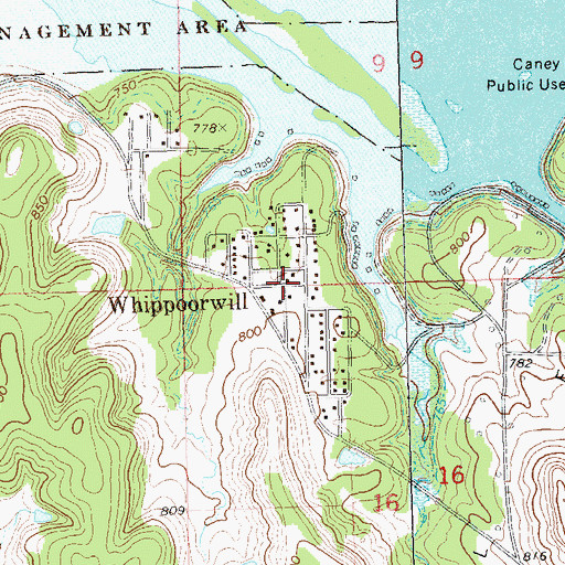 Topographic Map of Whippoorwill, OK