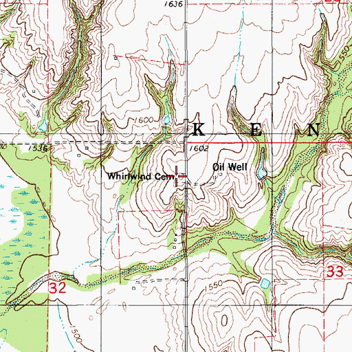 Topographic Map of Whirlwind Cemetery, OK
