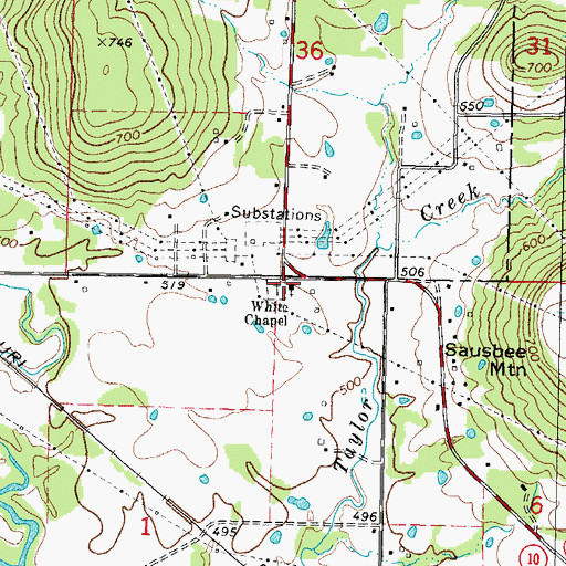 Topographic Map of White Chapel, OK