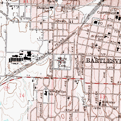 Topographic Map of White Rose Cemetery, OK
