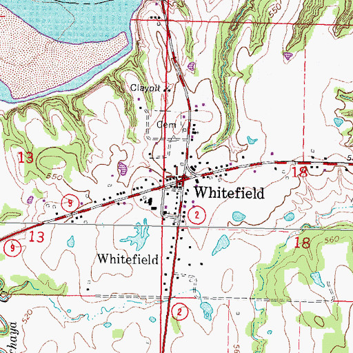 Topographic Map of Whitefield, OK