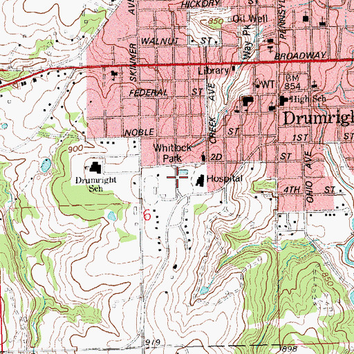 Topographic Map of Whitlock Park, OK