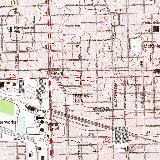 Topographic Map of Whittier School, OK