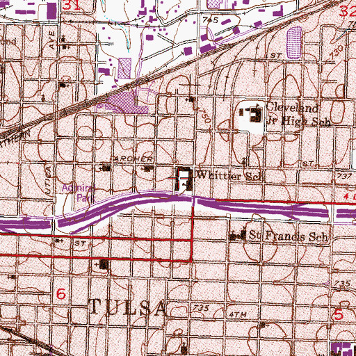 Topographic Map of Whittier School, OK