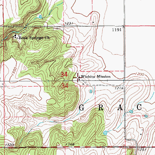 Topographic Map of Wichita Mission, OK
