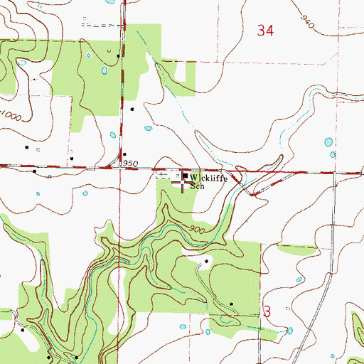Topographic Map of Wickliffe Elementary School, OK