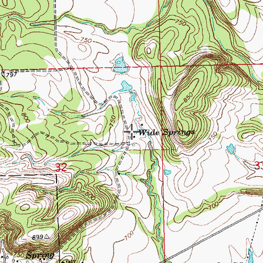 Topographic Map of Wide Springs, OK
