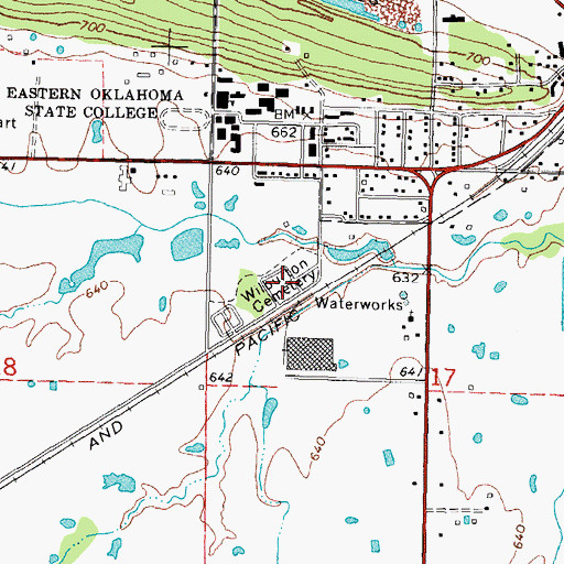 Topographic Map of Wilburton Cemetery, OK