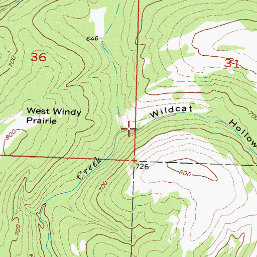 Topographic Map of Wildcat Hollow, OK