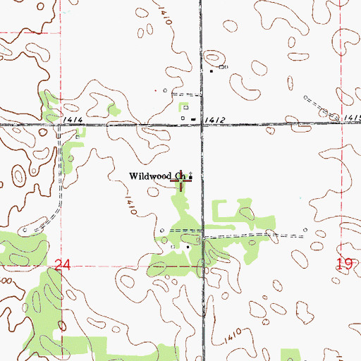 Topographic Map of Wildwood Church, OK