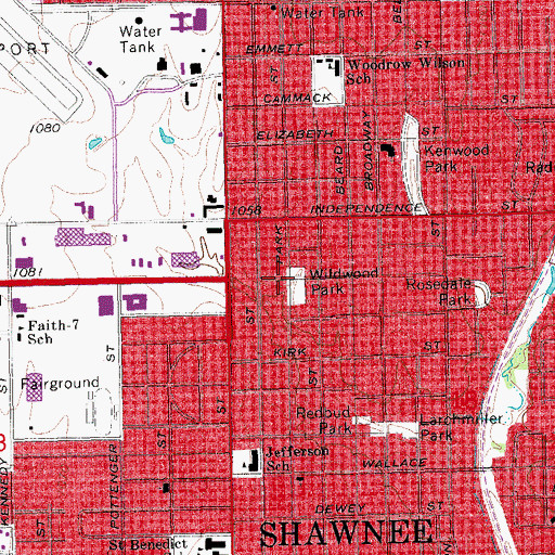 Topographic Map of Wildwood Park, OK