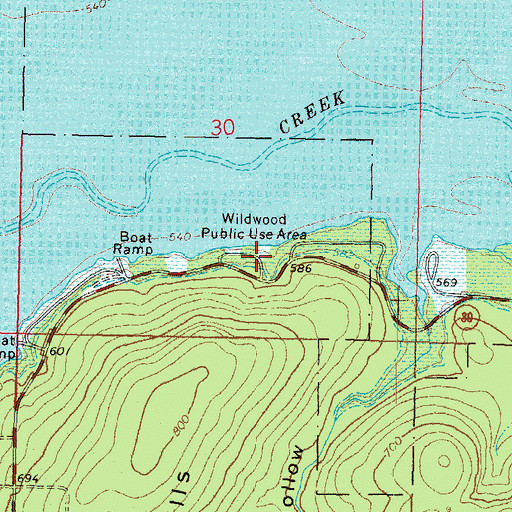 Topographic Map of Wildwood Public Use Area, OK