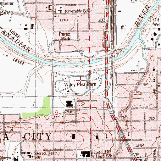 Topographic Map of Wiley Post Park, OK